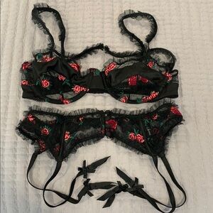 For love and lemons Black Floral Lingerie Set